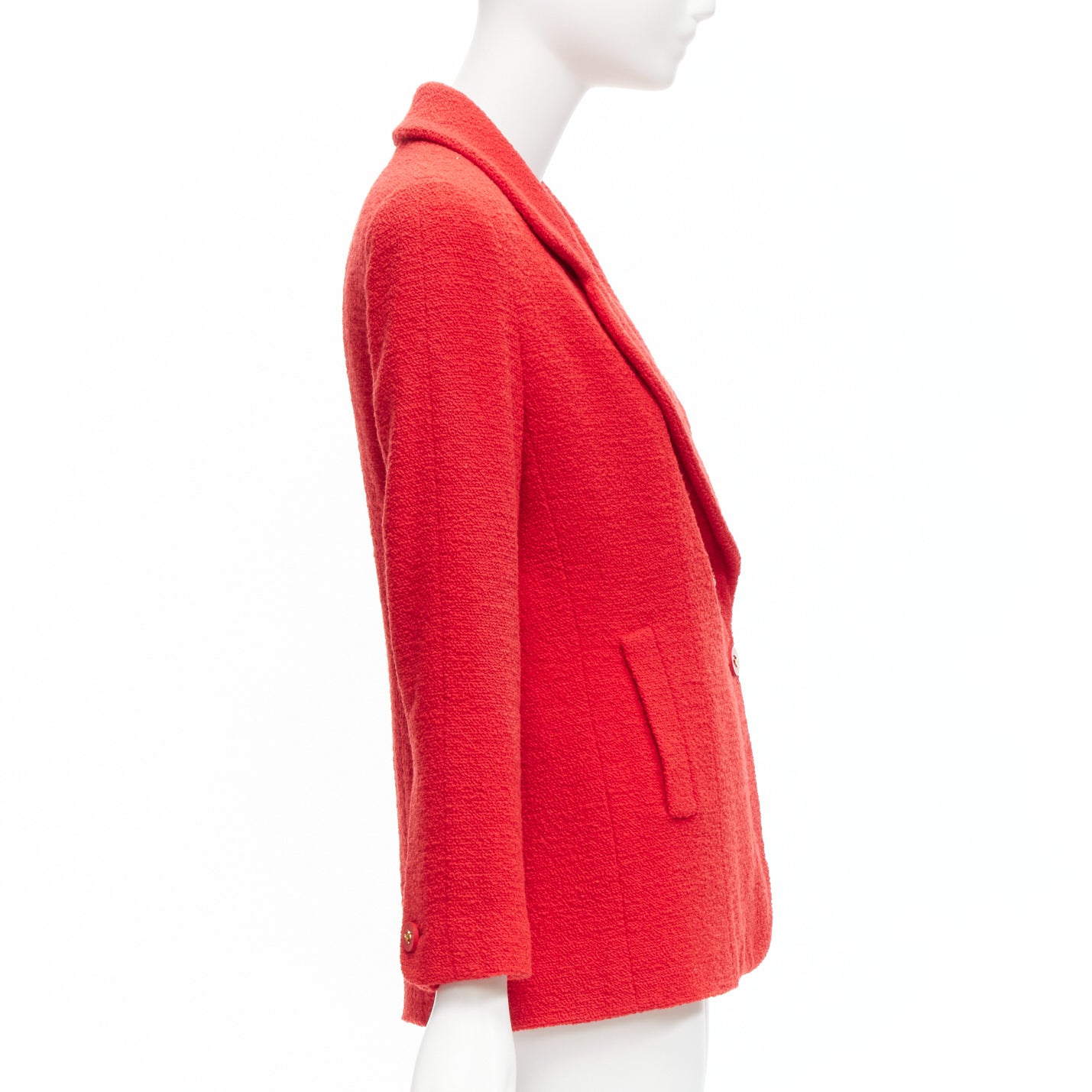Chanel Red Tweed Button Jacket - Side view