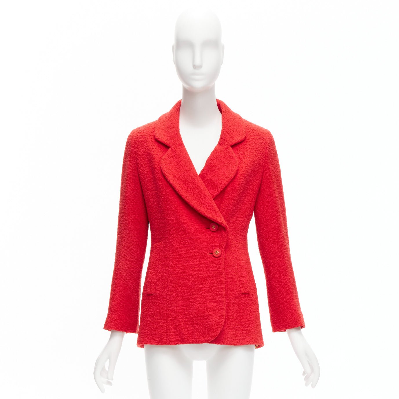 Chanel Red Tweed Button Jacket - Image 13
