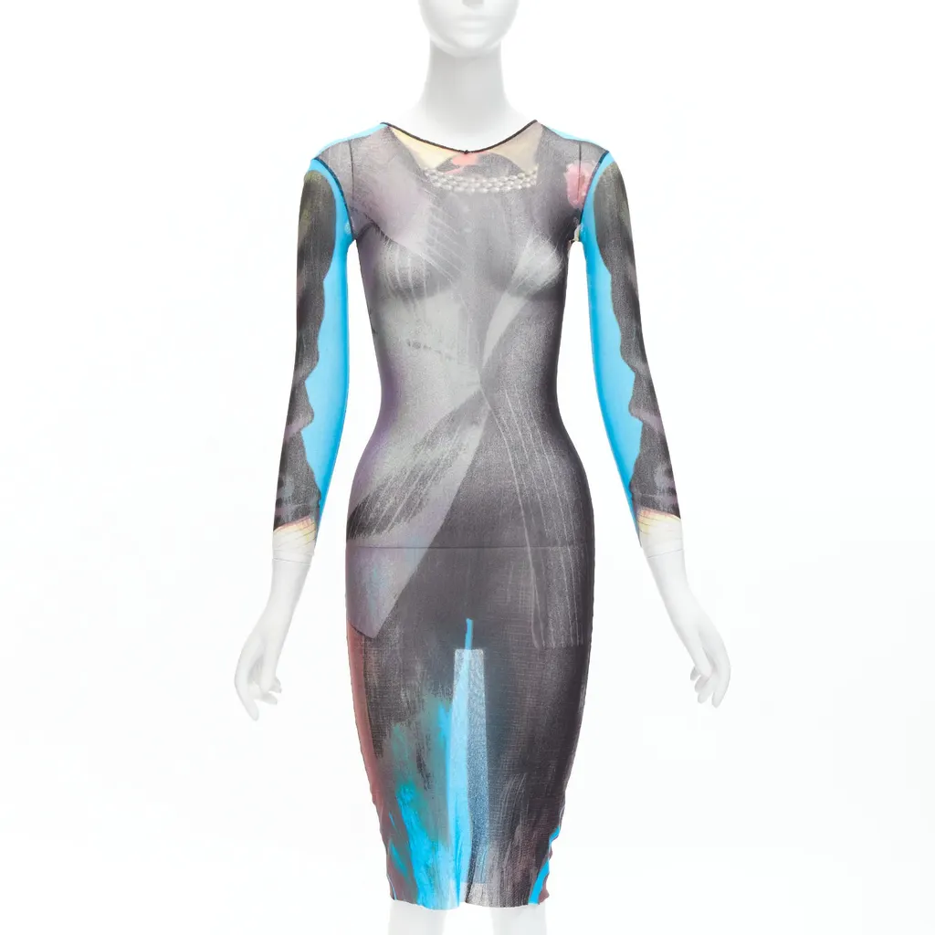 Jean Paul Gaultier Tromp Loeil Dress Blue Polyamide Never worn - Front View