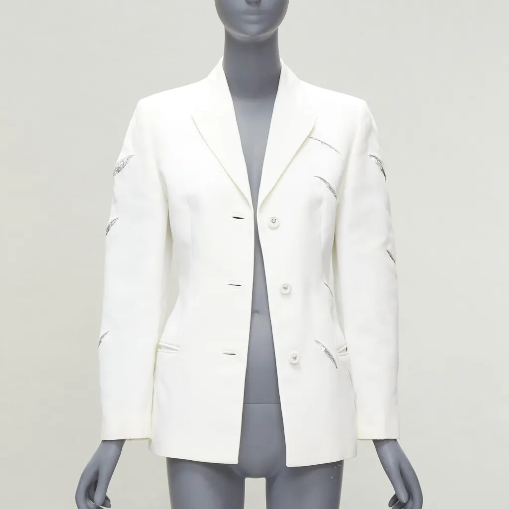 Gianni Versace White Sequins Blazer White Cotton Good - Inside View