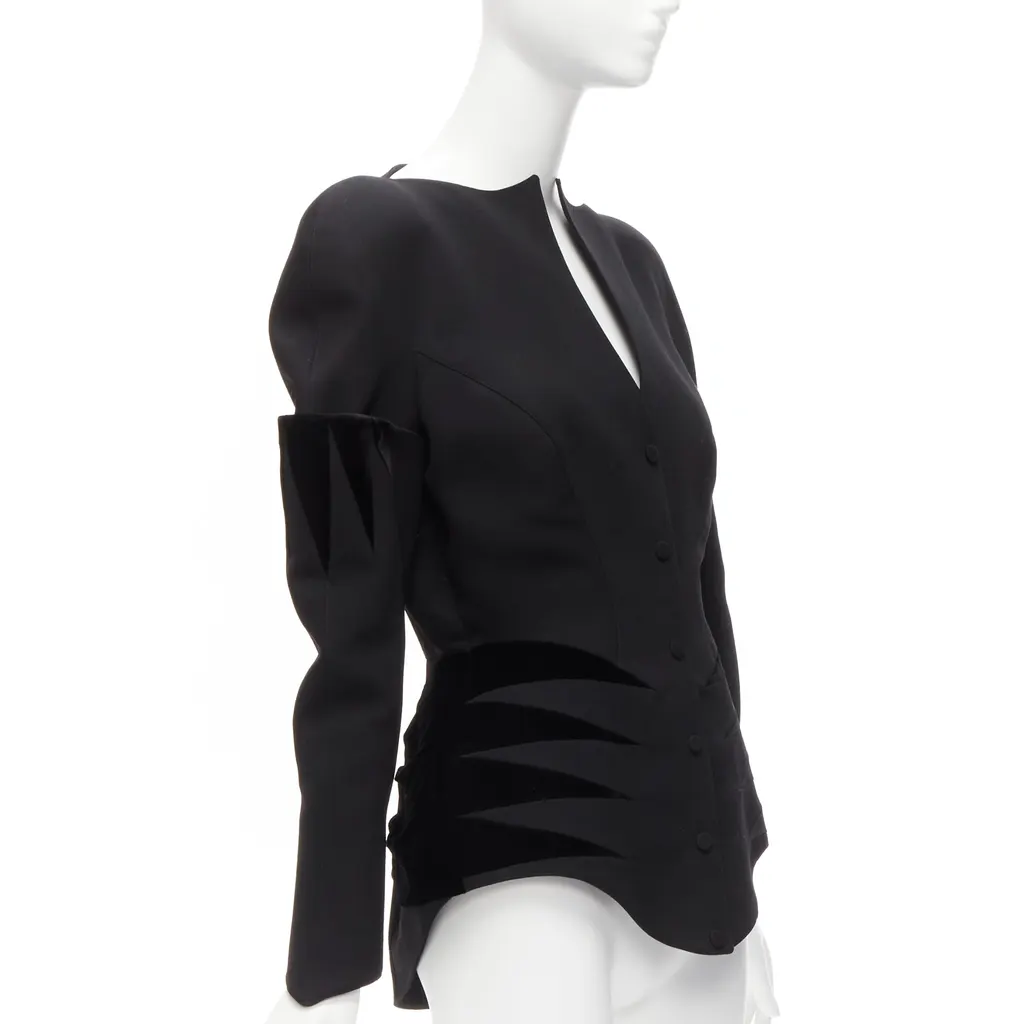 Thierry Mugler Velvet Peplum Jacket Black Wool Never worn - Inside View
