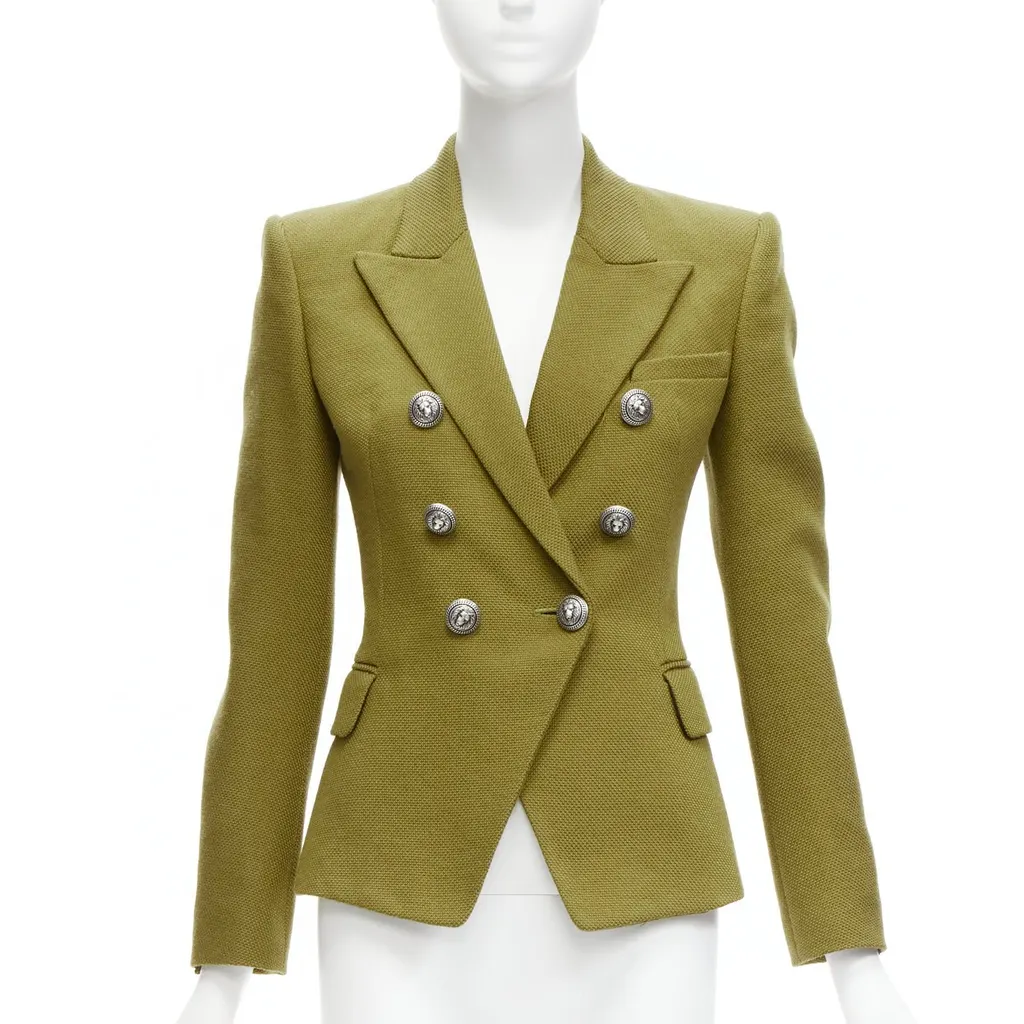 Balmain Double Breasted Blazer Green Polyamide Very good - Front View