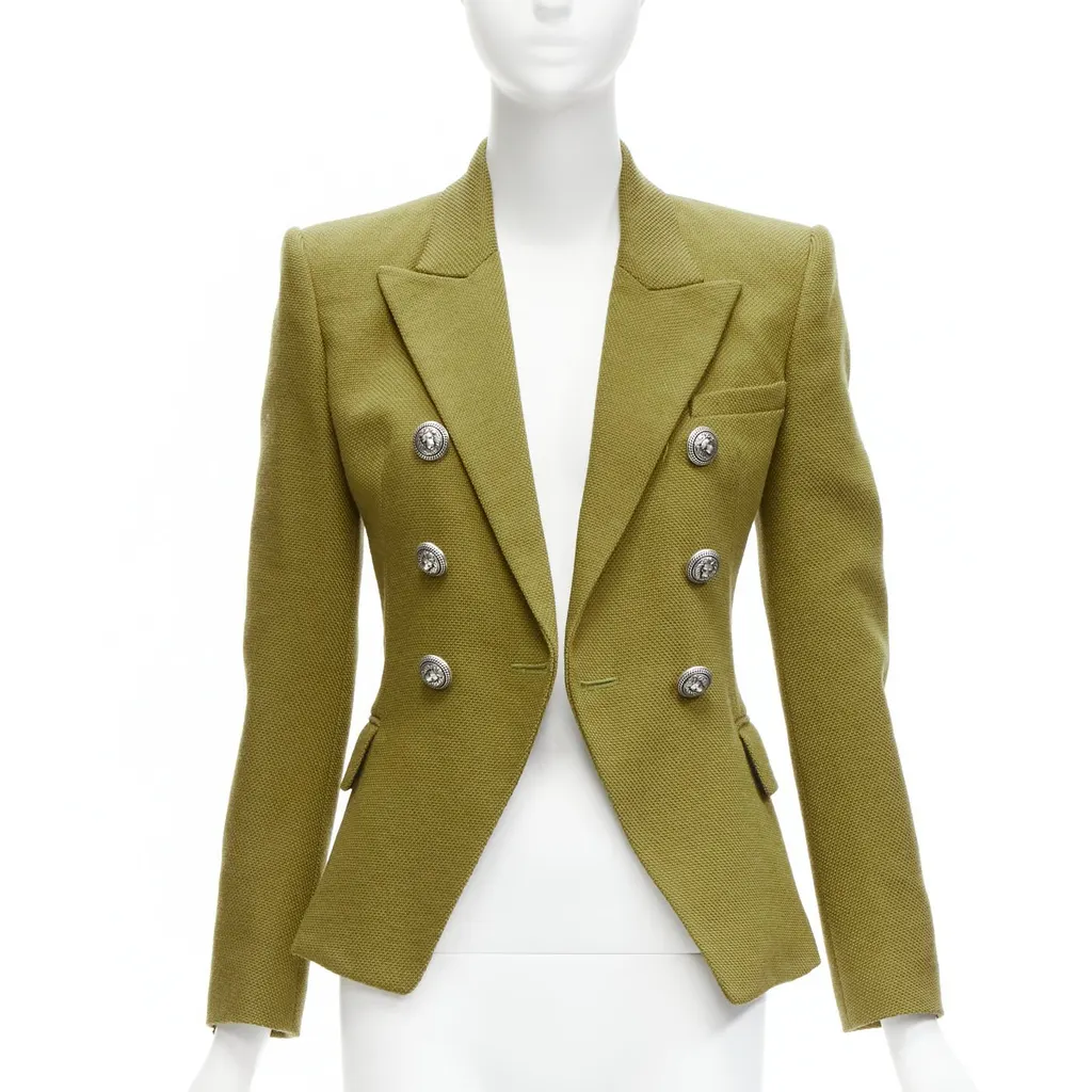 Balmain Double Breasted Blazer Green Polyamide Very good - Inside View