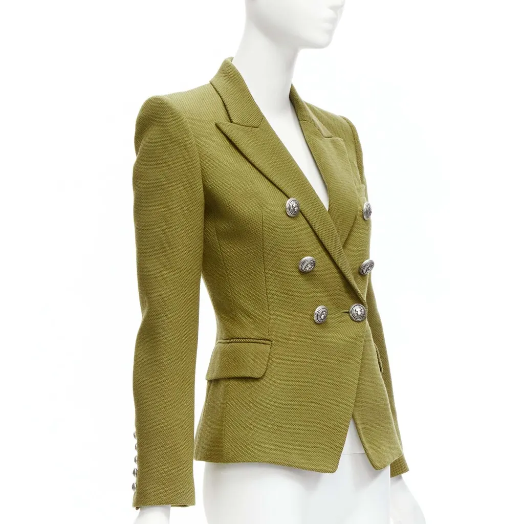 Balmain Double Breasted Blazer Green Polyamide Very good - Model View