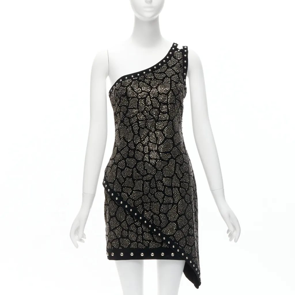 Balmain Studded Velvet Dress Black Cotton Never worn - Front View