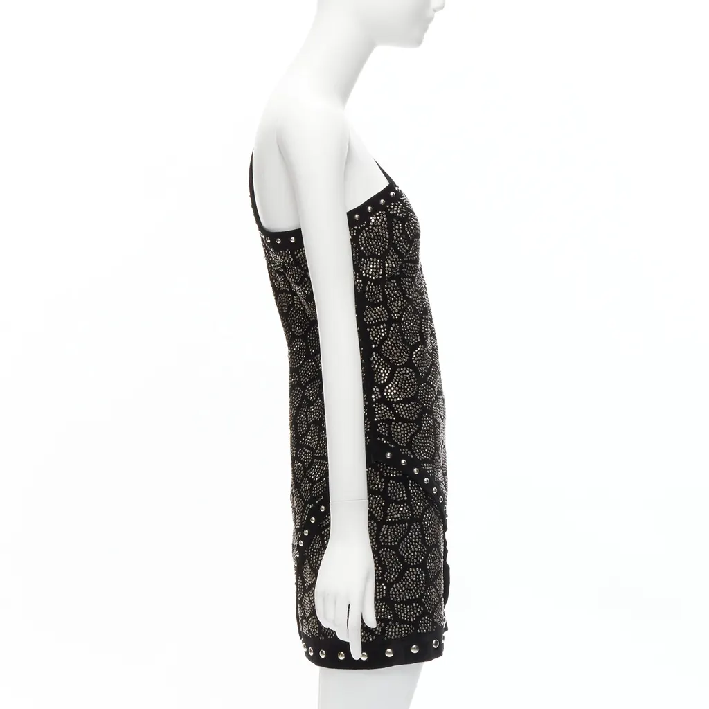 Balmain Studded Velvet Dress Black Cotton Never worn - Model View