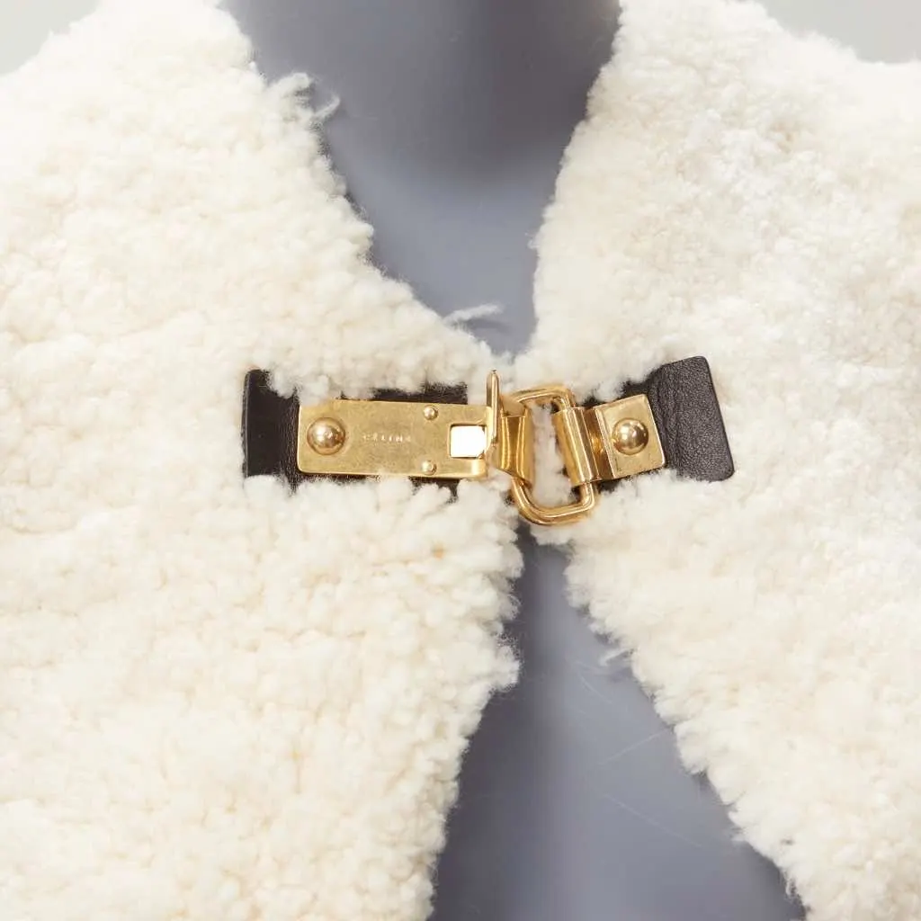 Celine Gold Buckle Shearling Cape Ecru Fur Very good - Back View