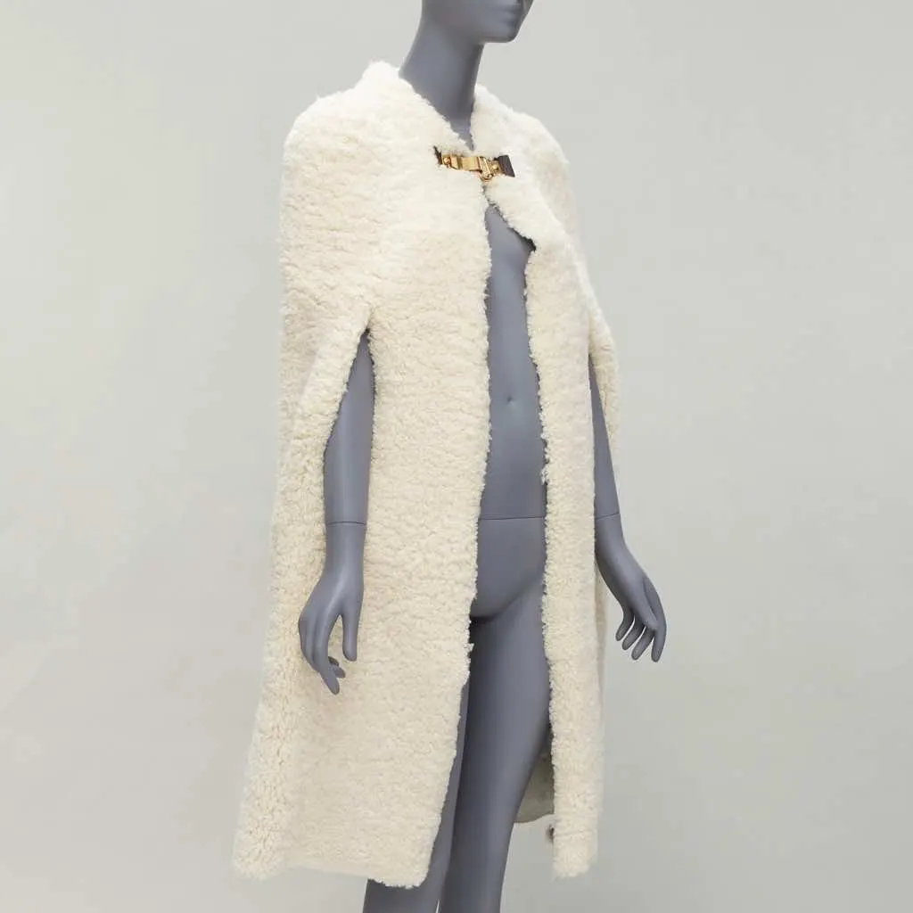 Celine Gold Buckle Shearling Cape Ecru Fur Very good - Inside View