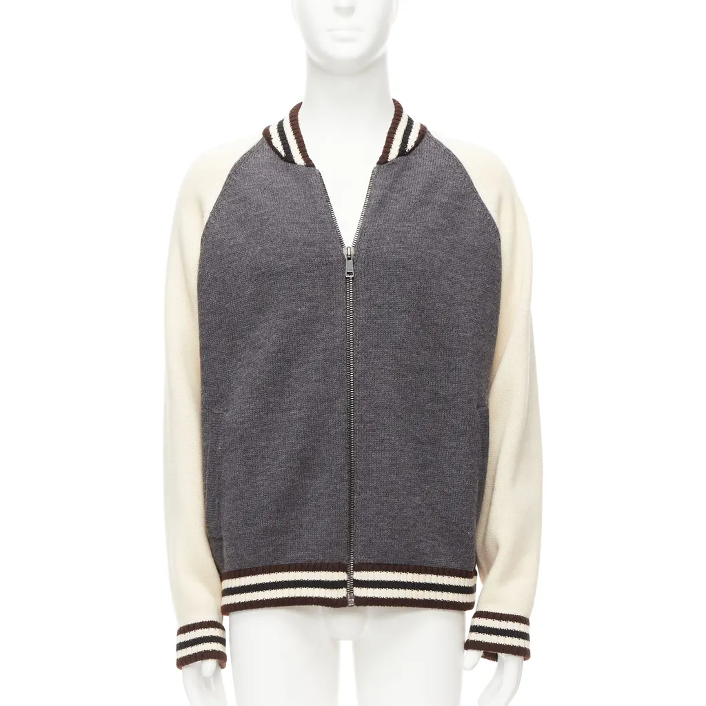 Prada Varsity Bomber Jacket Grey Wool Never worn - Front View