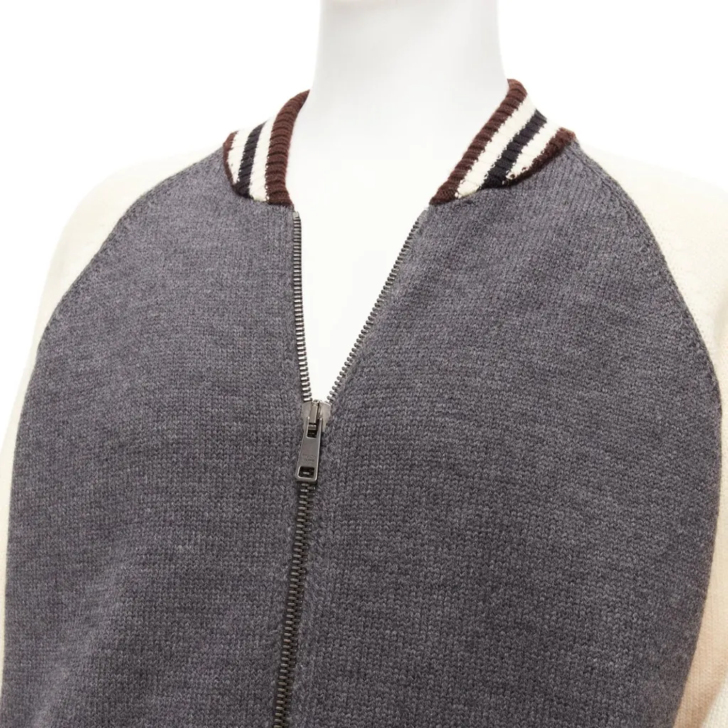 Prada Varsity Bomber Jacket Grey Wool Never worn - Back View