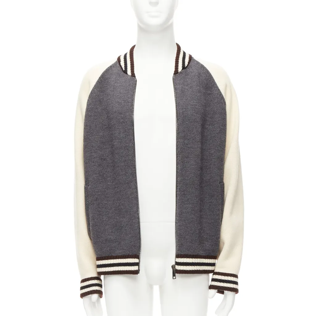 Prada Varsity Bomber Jacket Grey Wool Never worn - Inside View