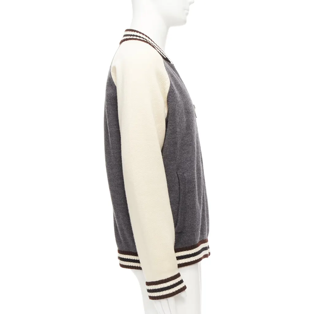 Prada Varsity Bomber Jacket Grey Wool Never worn - Box View