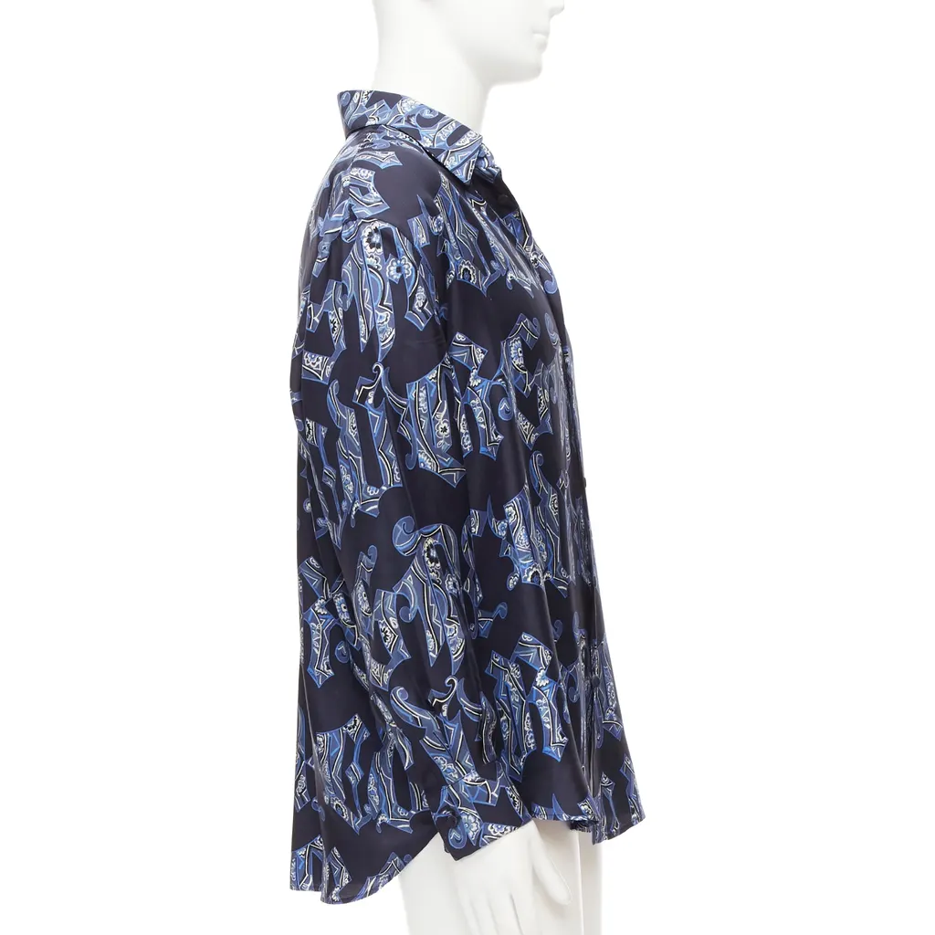Gianni Versace Gothic Logo Shirt Blue Silk Good - Model View