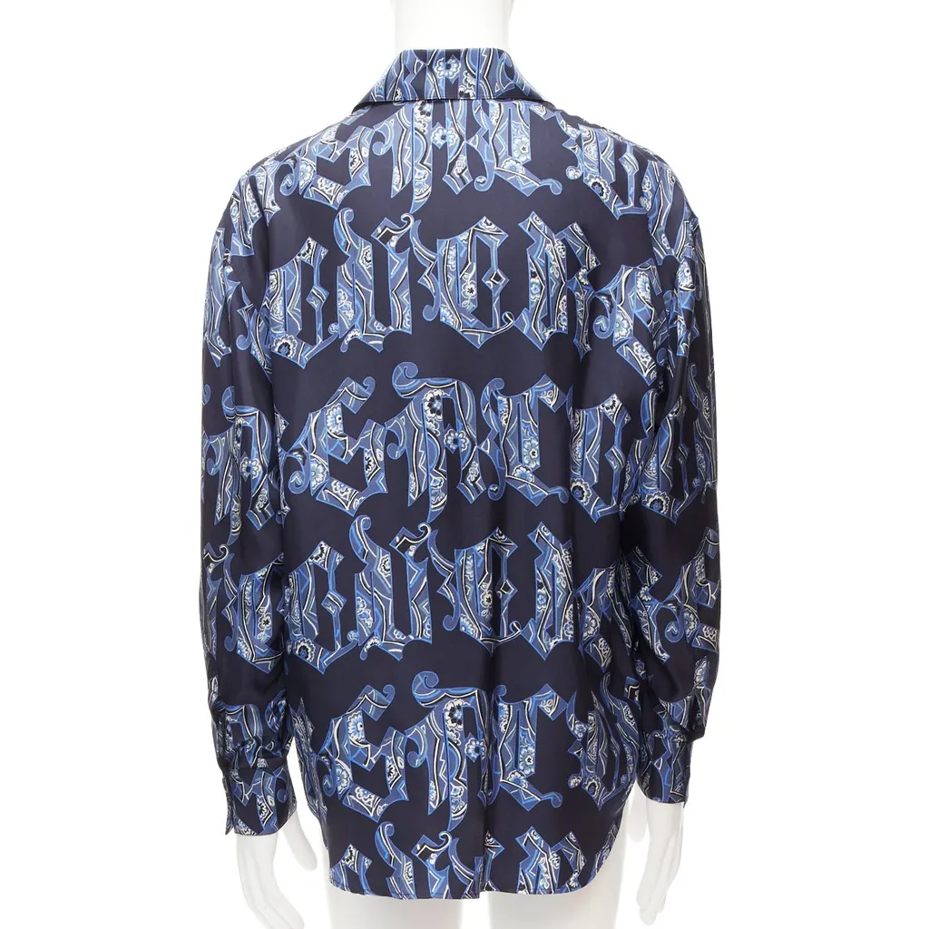 Gianni Versace Gothic Logo Shirt Blue Silk Good - Box View