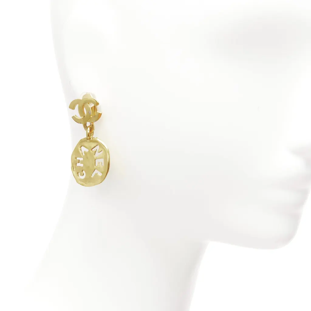 Chanel Chain Resin Earrings Gold Metal Good - Back View