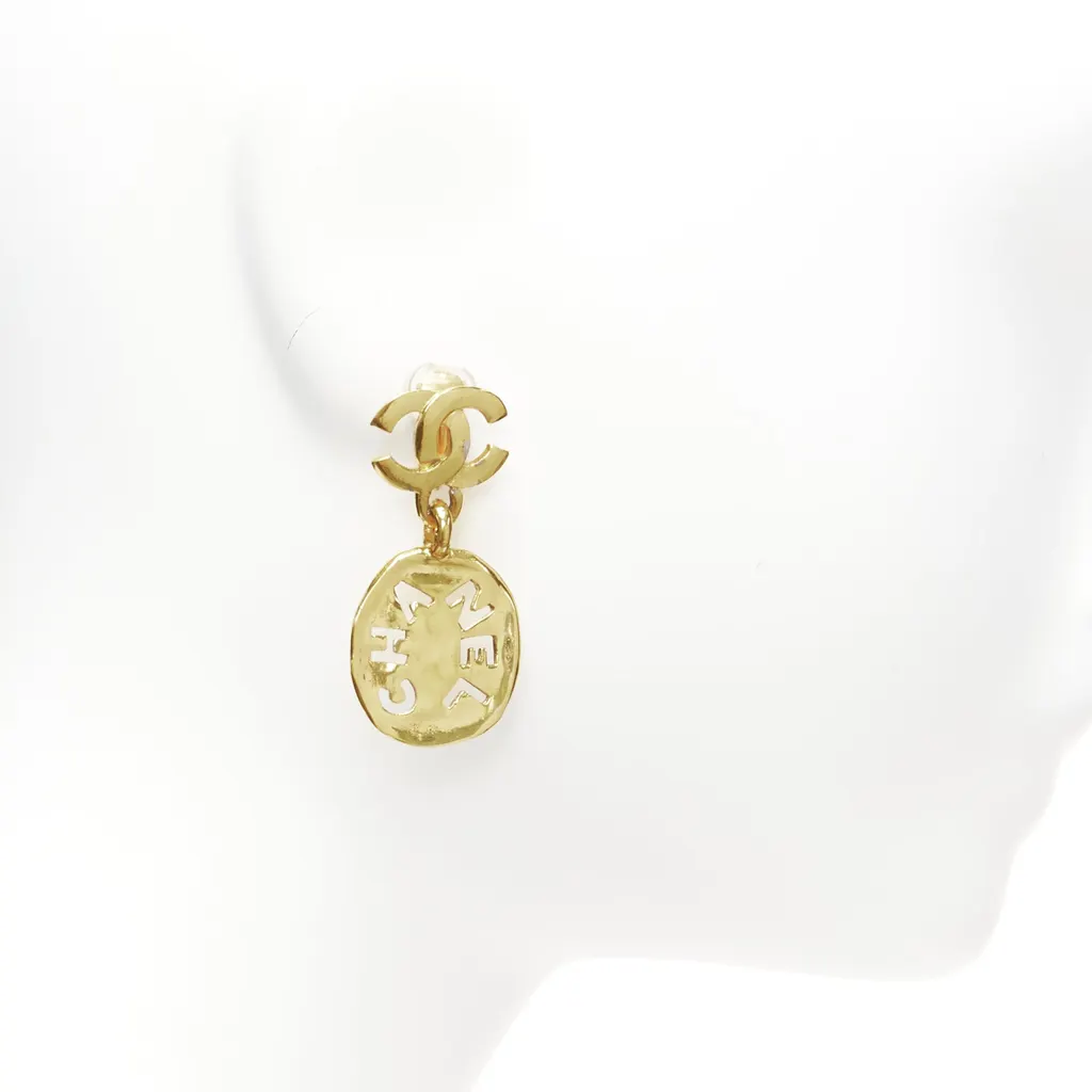 Chanel Chain Resin Earrings Gold Metal Good - Inside View