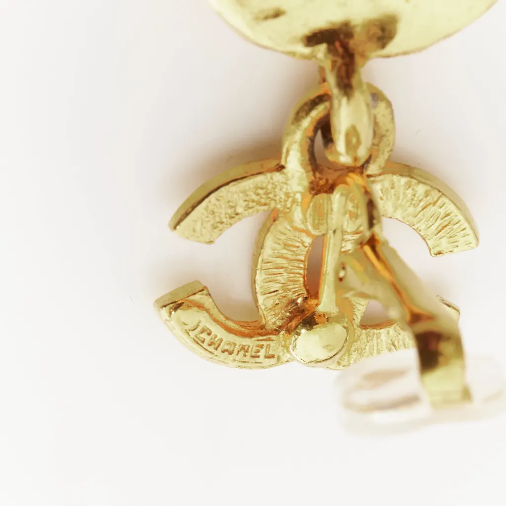 Chanel Chain Resin Earrings Gold Metal Good - Box View