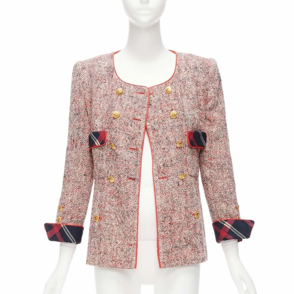Chanel Red Double Breasted Blazer Red Silk Very good - Front View