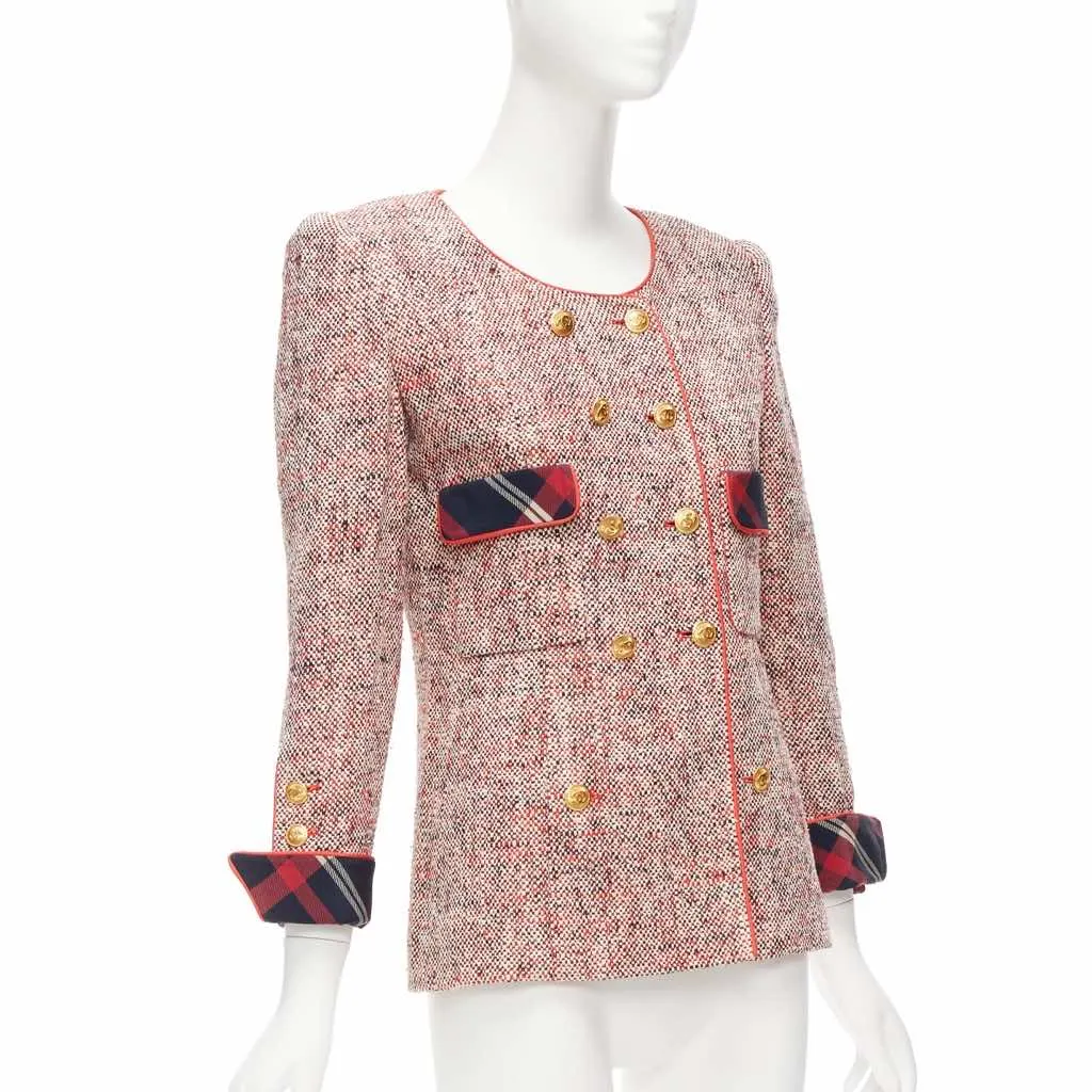 Chanel Red Double Breasted Blazer Red Silk Very good - Model View