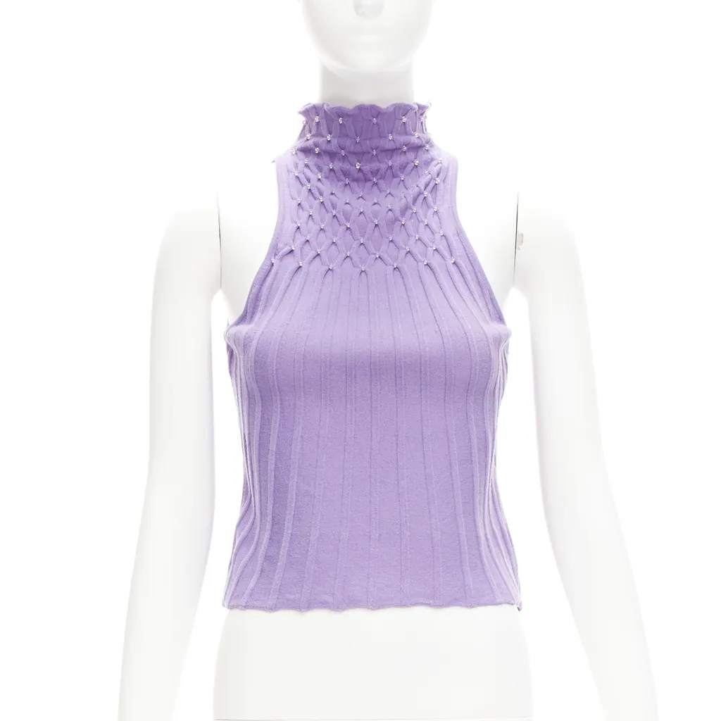 Gianni Versace Bead Crop Turtleneck Purple Wool Very good - Front View