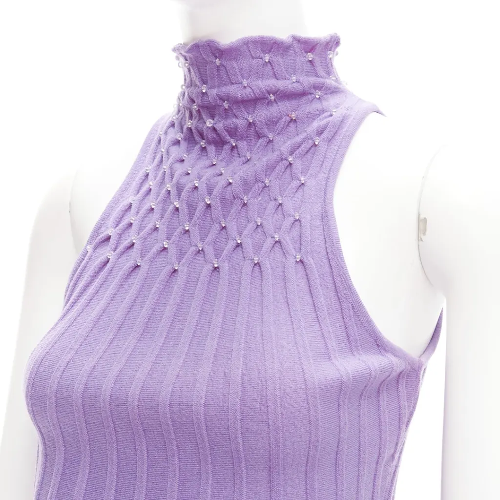 Gianni Versace Bead Crop Turtleneck Purple Wool Very good - Back View