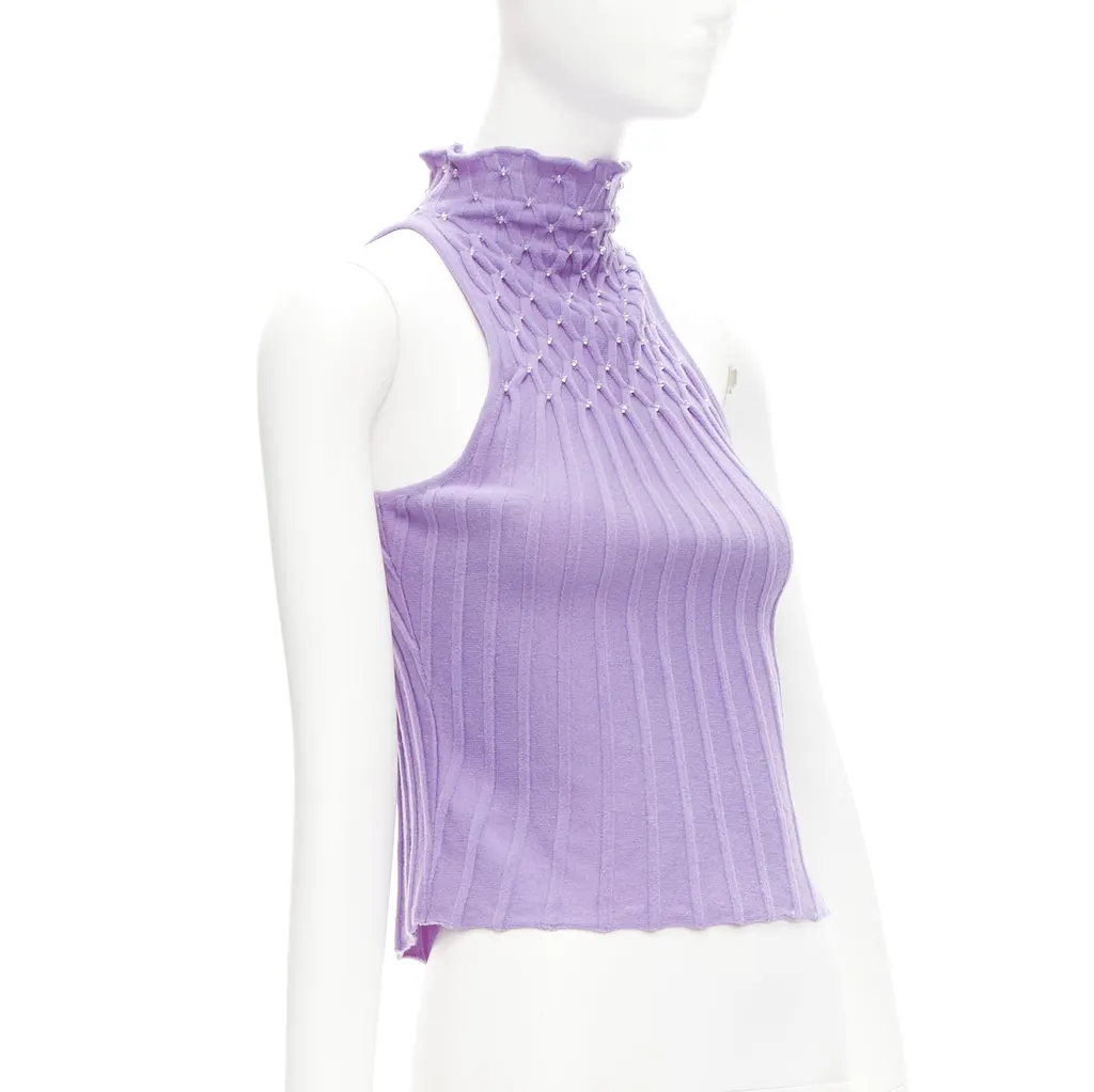 Gianni Versace Bead Crop Turtleneck Purple Wool Very good - Inside View