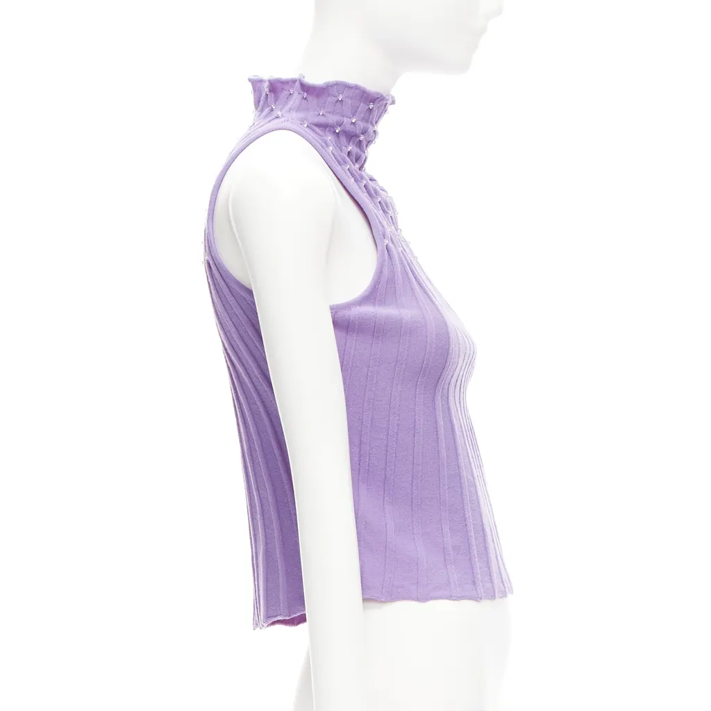 Gianni Versace Bead Crop Turtleneck Purple Wool Very good - Model View