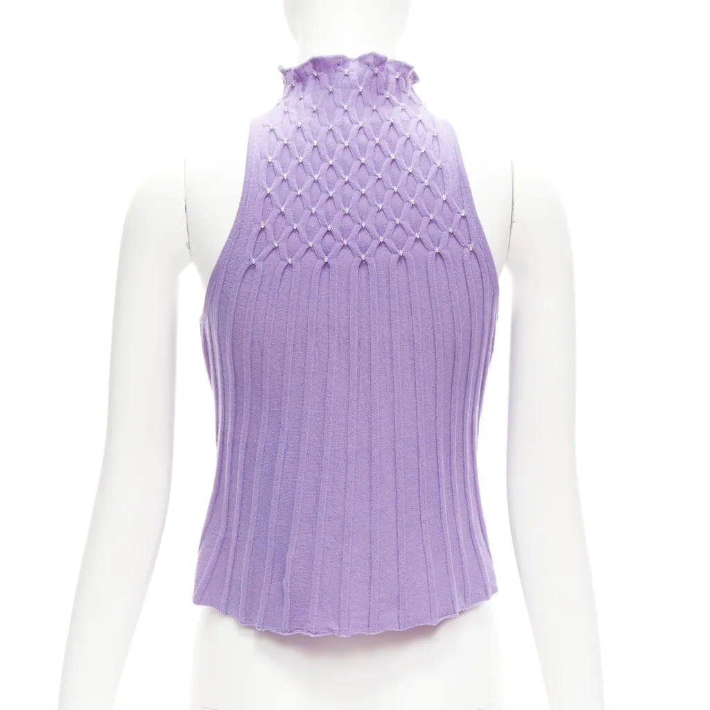 Gianni Versace Bead Crop Turtleneck Purple Wool Very good - Box View