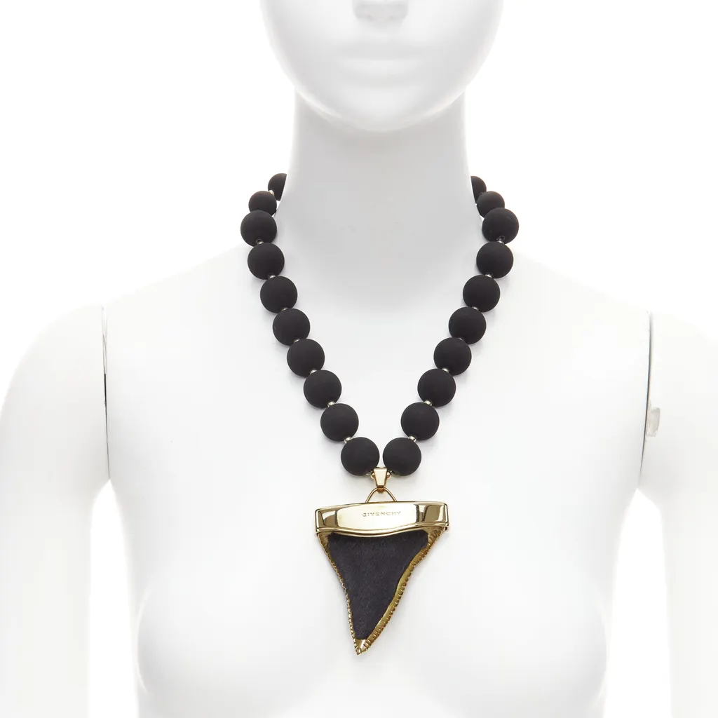 Givenchy Shark Tooth Necklace Gold Leather Very good - Front View