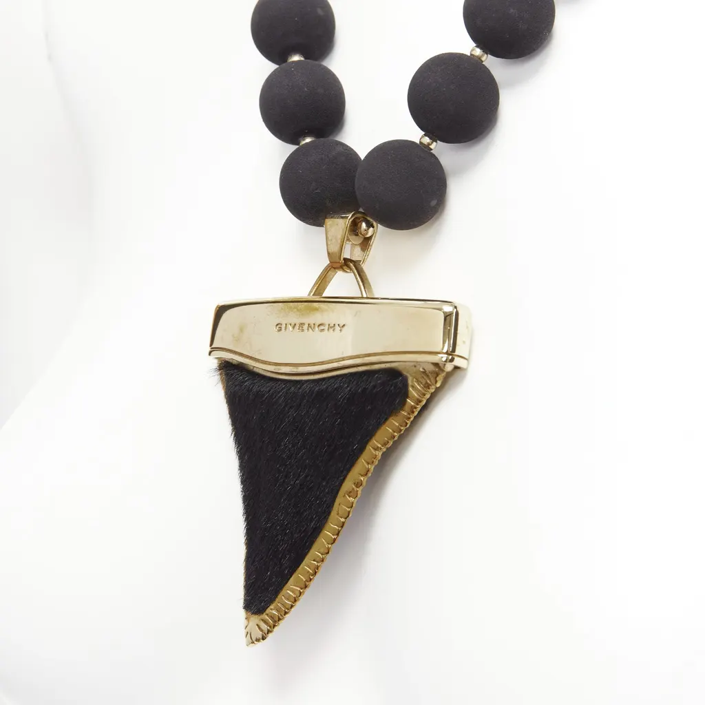 Givenchy Shark Tooth Necklace Gold Leather Very good - Back View
