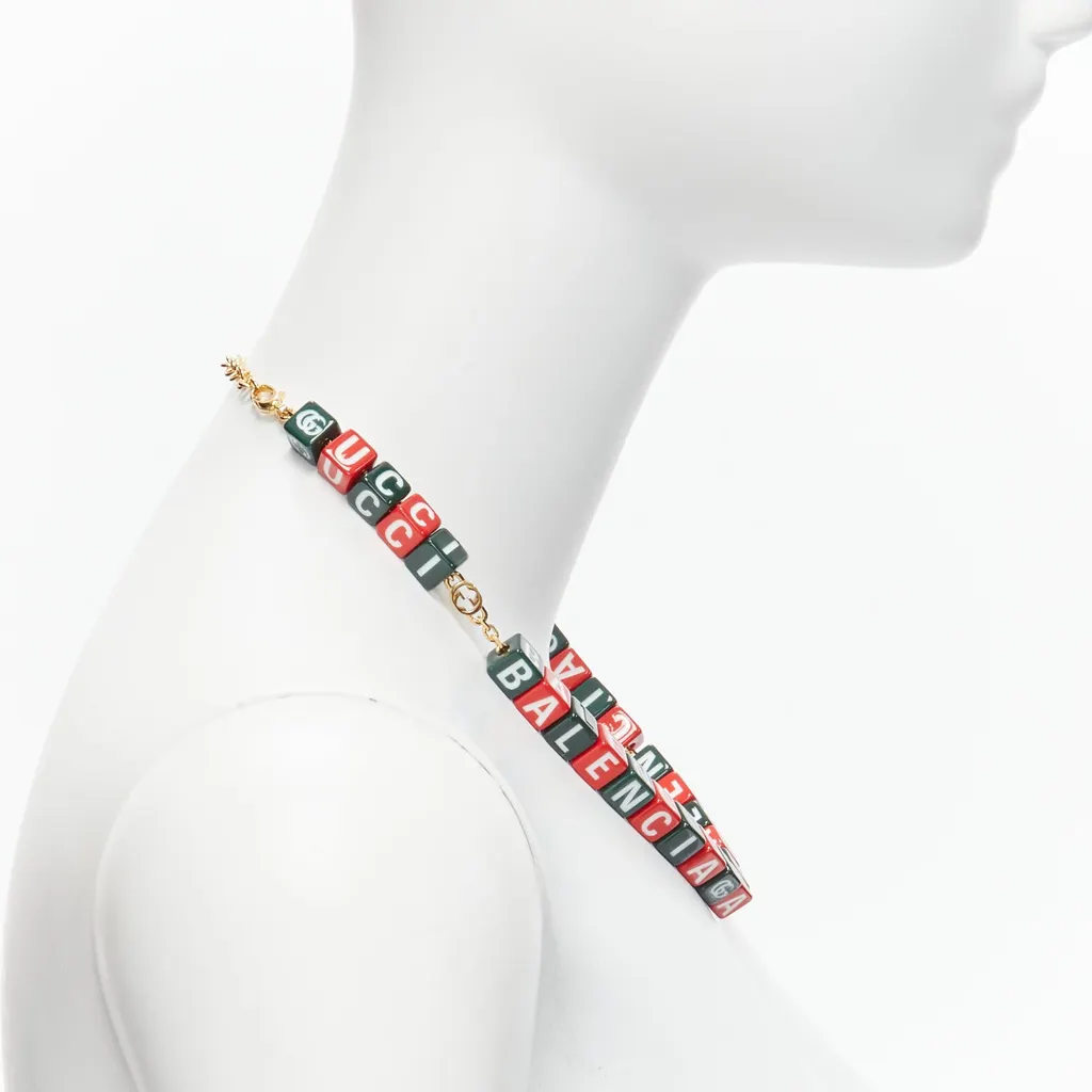 Gucci Hacker Cube Necklace Red Plastic Never worn, with tag - Model View