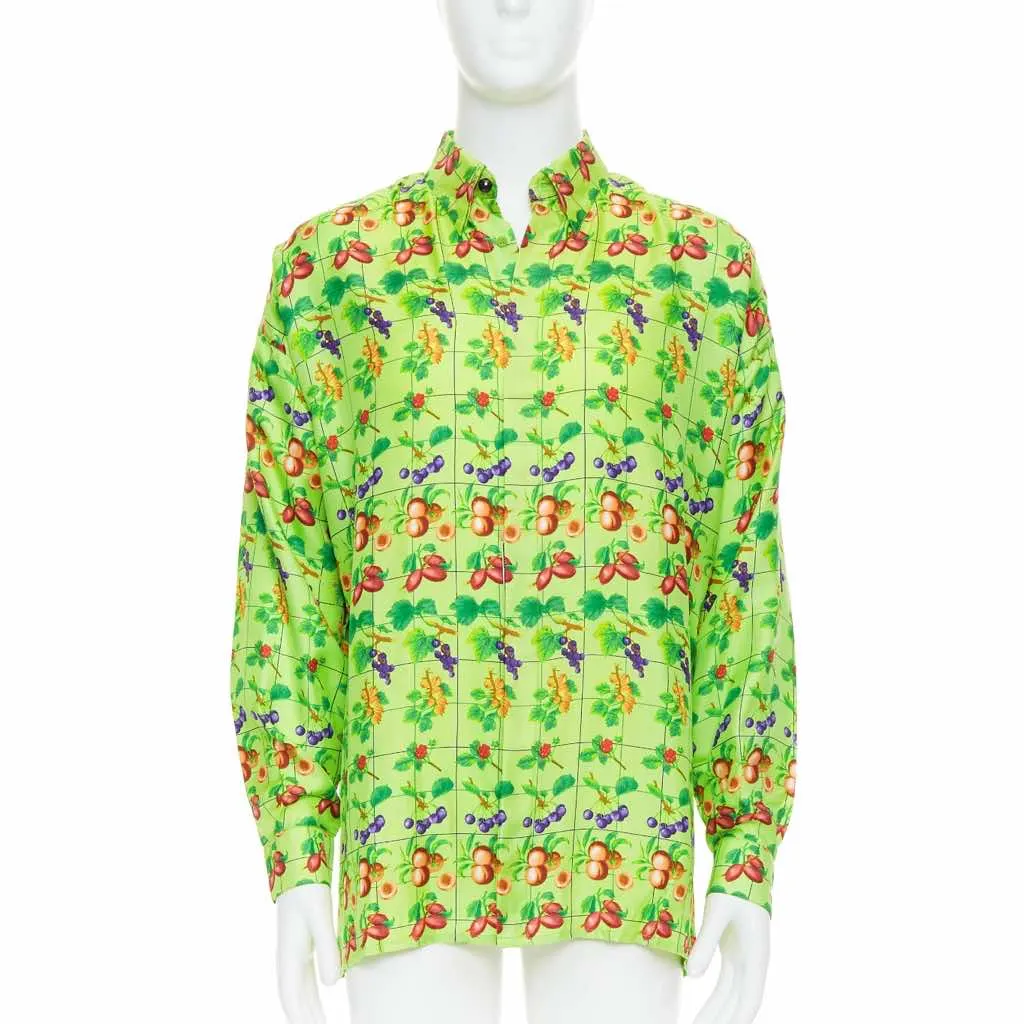 Versace Fruit Silk Shirt Green Silk Never worn - Front View