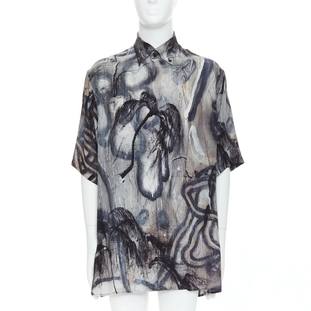 Yohji Yamamoto Abstract Silk Shirt Grey Silk Never worn - Front View