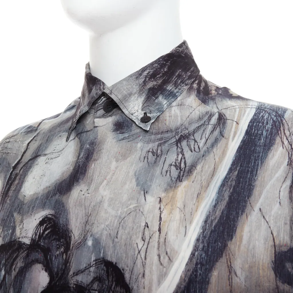 Yohji Yamamoto Abstract Silk Shirt Grey Silk Never worn - Back View