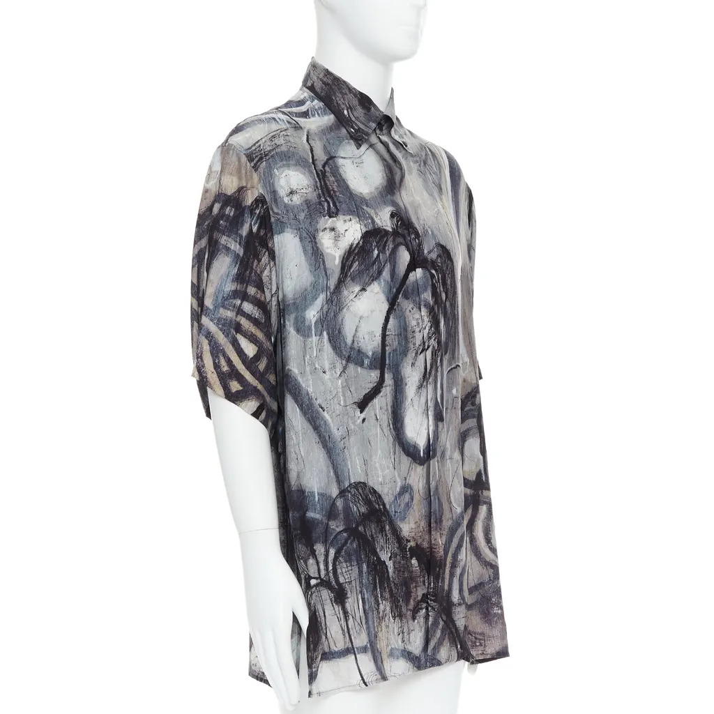 Yohji Yamamoto Abstract Silk Shirt Grey Silk Never worn - Inside View