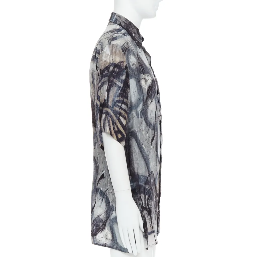 Yohji Yamamoto Abstract Silk Shirt Grey Silk Never worn - Model View
