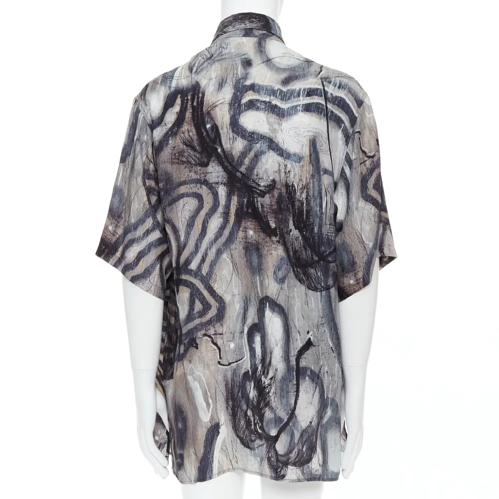 Yohji Yamamoto Abstract Silk Shirt Grey Silk Never worn - Box View