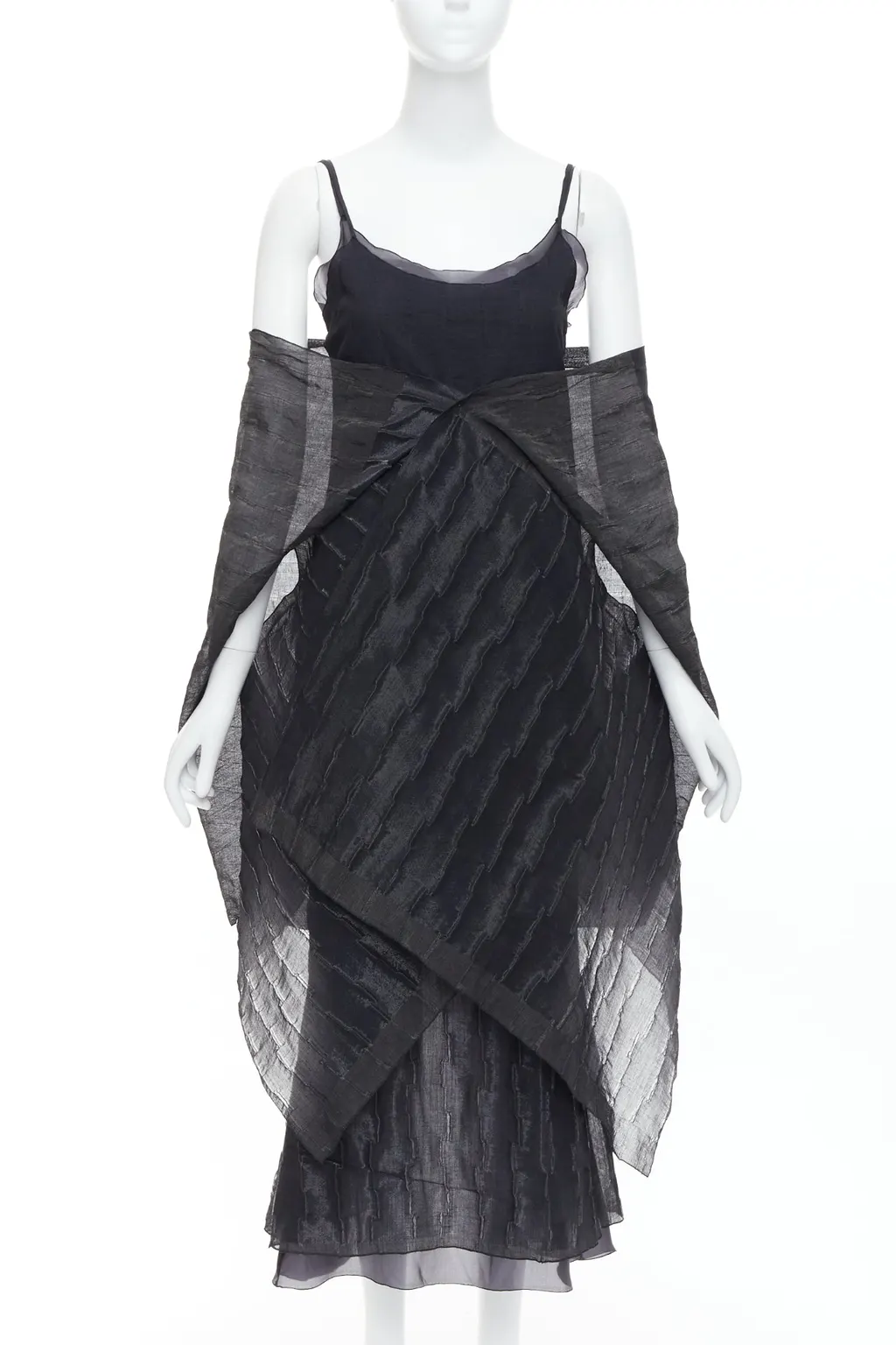 Romeo Gigli Crinkled Dress Shawl Black Wool Never worn - Front View