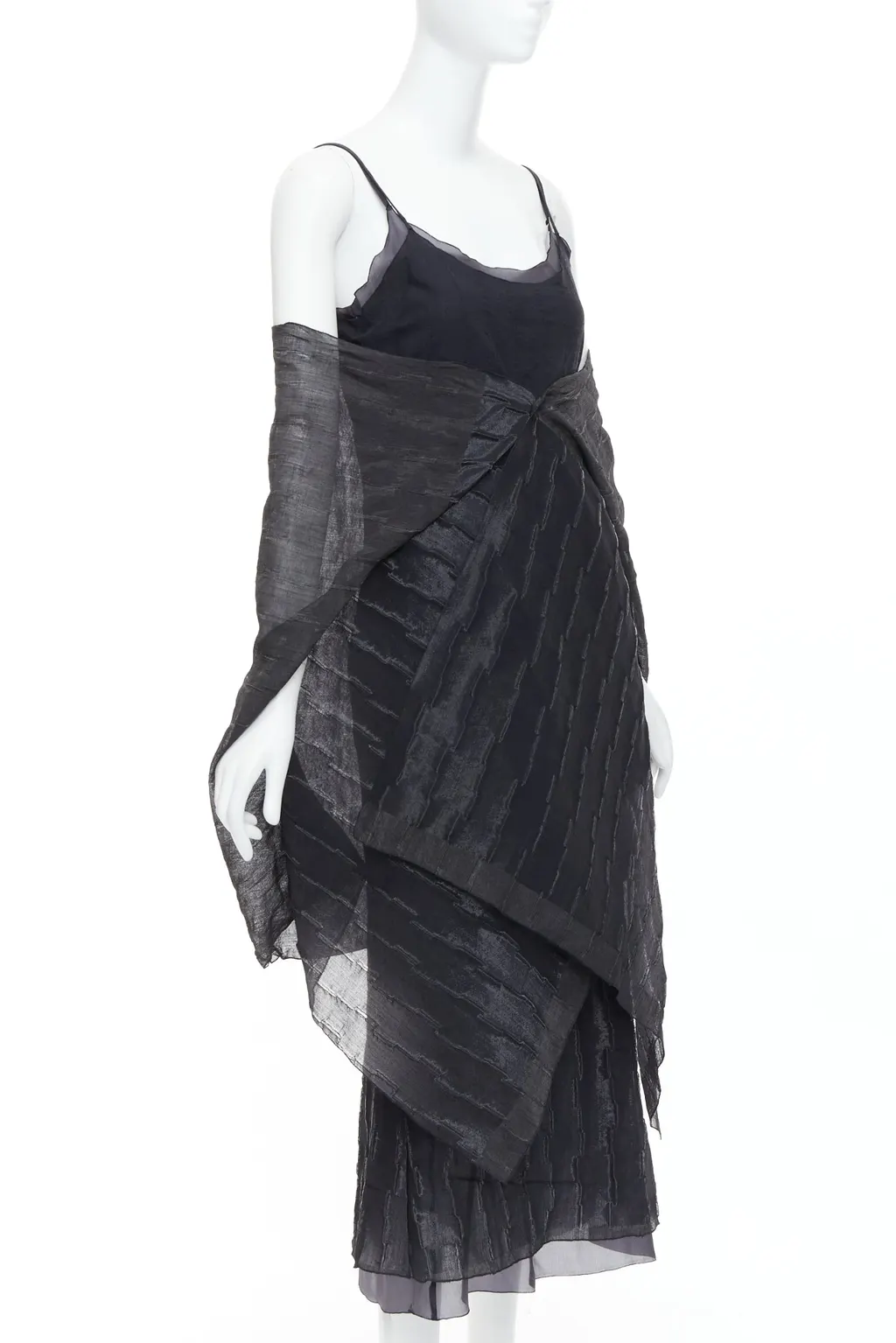 Romeo Gigli Crinkled Dress Shawl Black Wool Never worn - Inside View