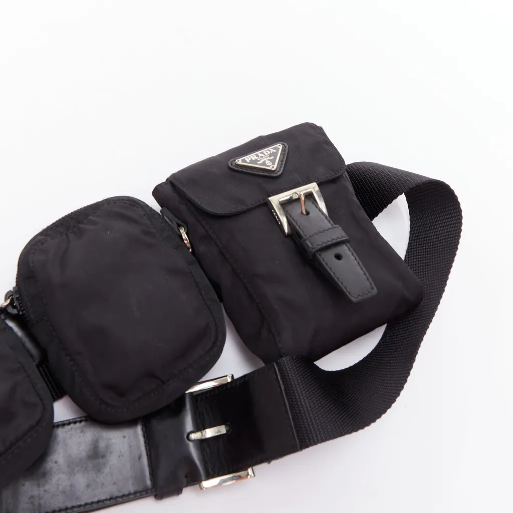 Prada Nylon Triple Waist Bag Black Polyamide Good - Box View