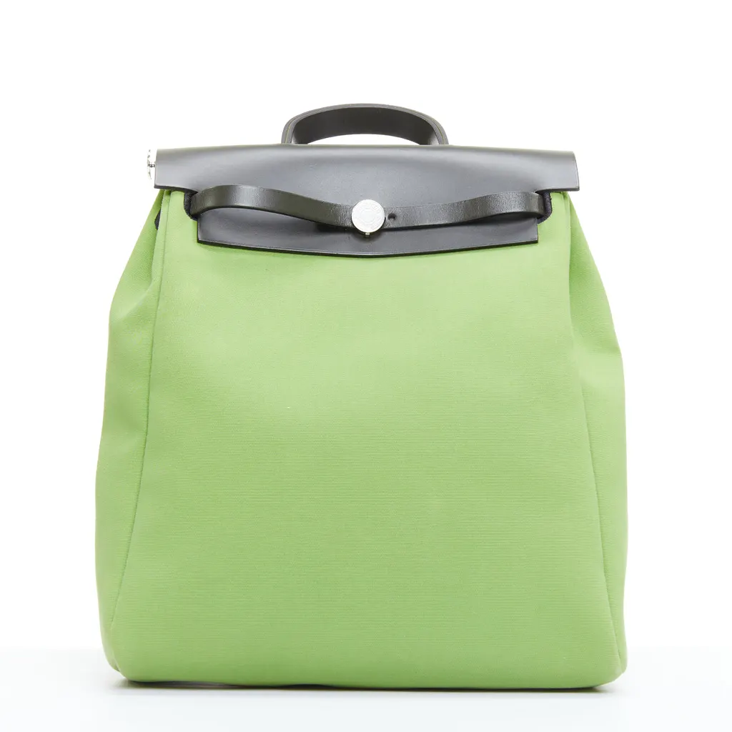 Hermès Herbag A Dos Green Leather Good - Front View