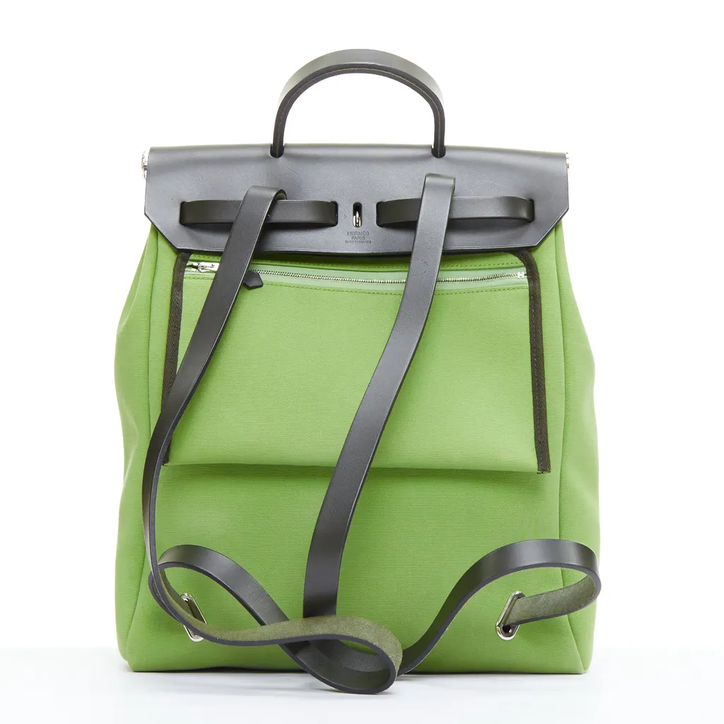 Hermès Herbag A Dos Green Leather Good - Box View