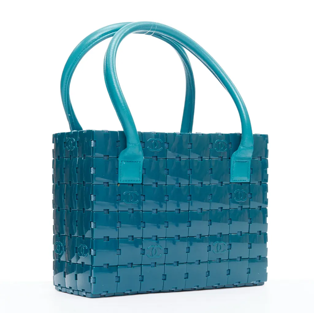 Chanel Puzzle Stitch Tote Blue Leather Good - Front View