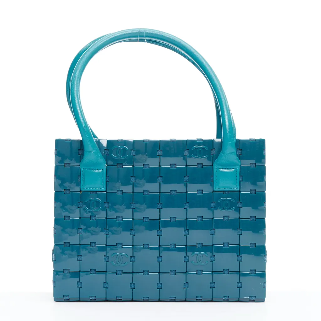 Chanel Puzzle Stitch Tote Blue Leather Good - Inside View
