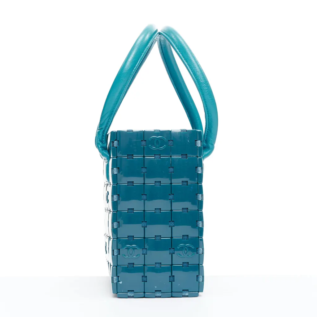 Chanel Puzzle Stitch Tote Blue Leather Good - Model View