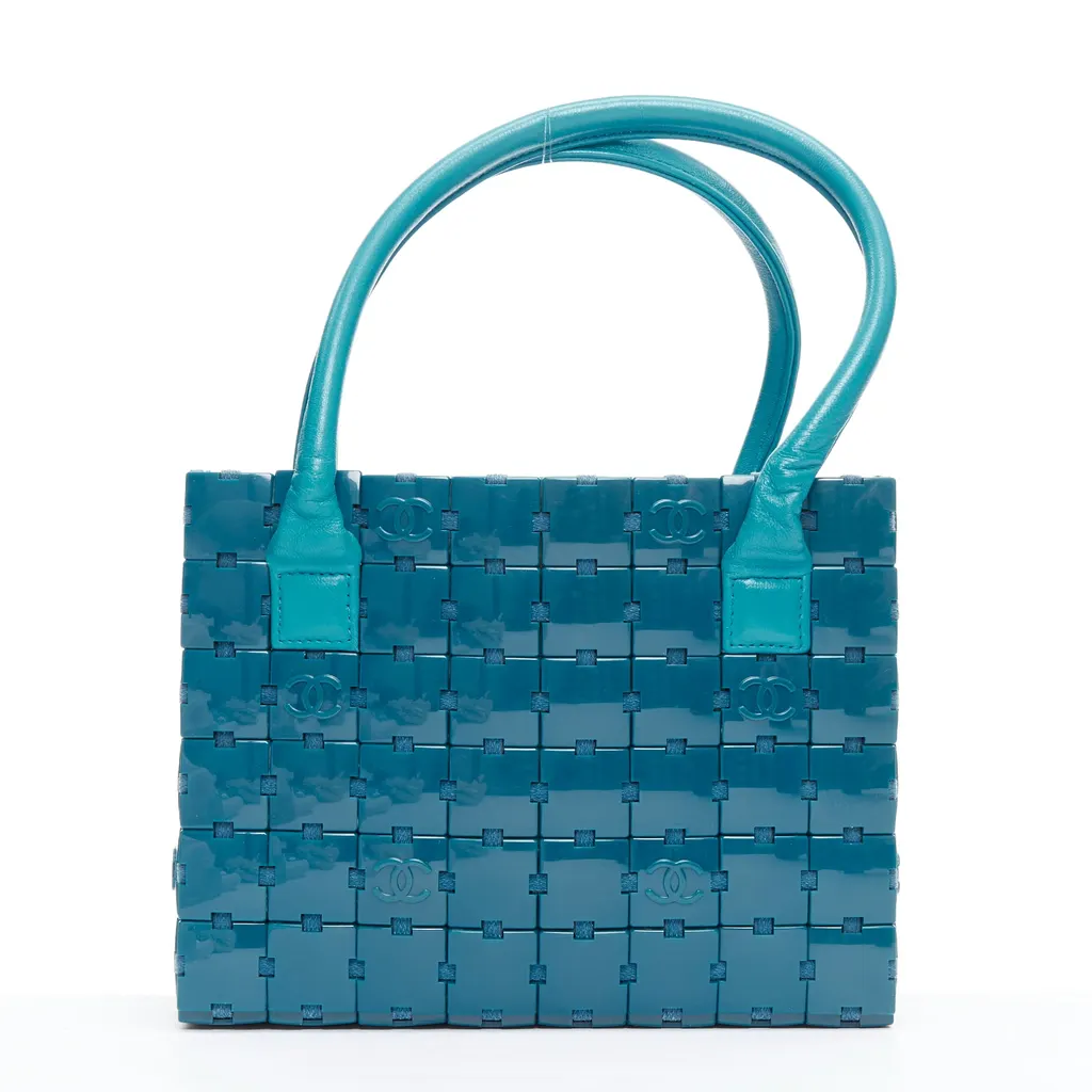Chanel Puzzle Stitch Tote Blue Leather Good - Box View