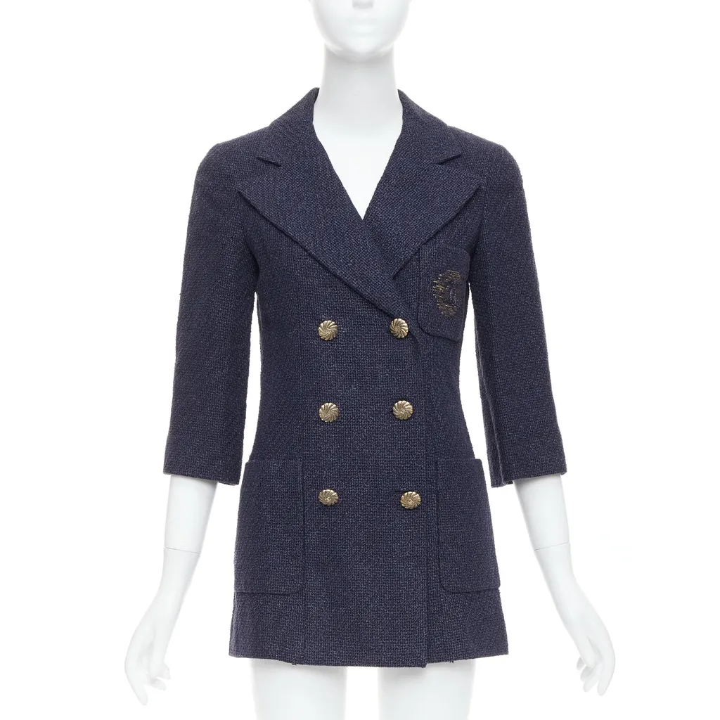 Chanel Navy Tweed Jacket Navy Cotton Never worn - Front View
