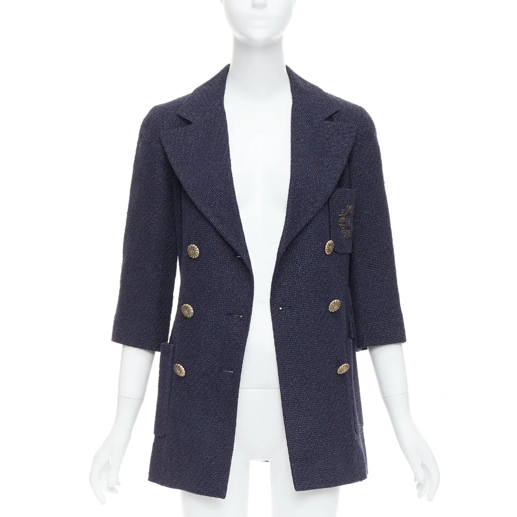 Chanel Navy Tweed Jacket Navy Cotton Never worn - Inside View