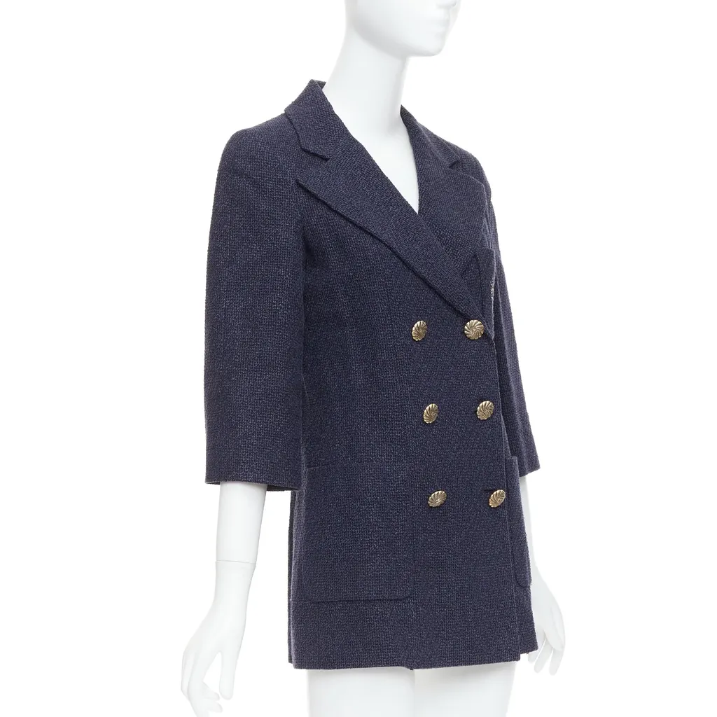 Chanel Navy Tweed Jacket Navy Cotton Never worn - Model View
