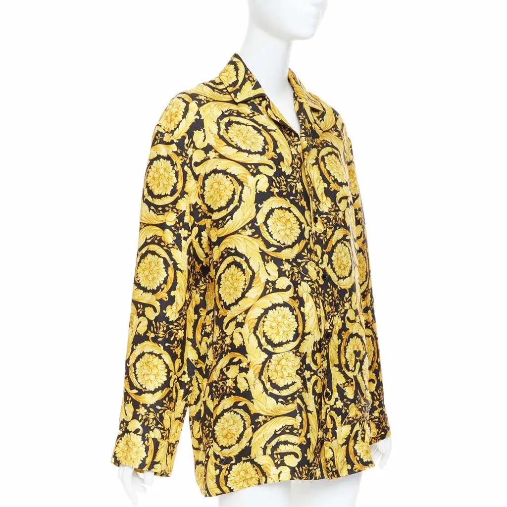 Versace Baroque Pajama Shirt Black Silk Never worn, with tag - Inside View